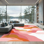 Pink Coral Abstract Wavy Gold Glitter Rug