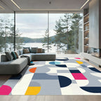 Mid Century Modern Geometric Abstract Shapes Rug