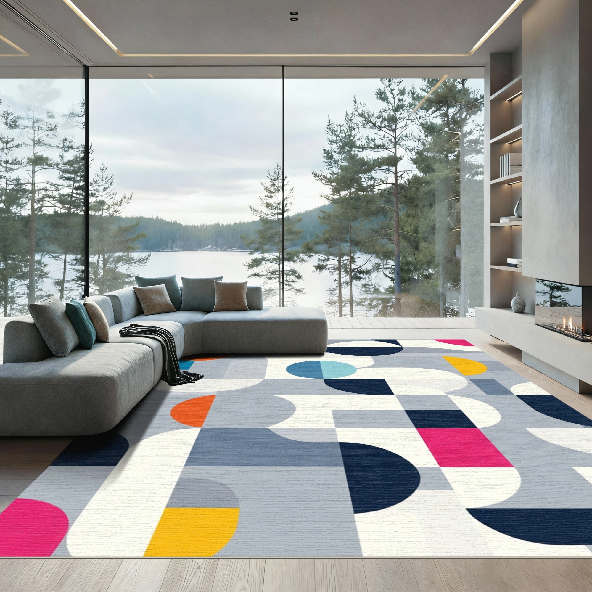 Mid Century Modern Geometric Abstract Shapes Rug