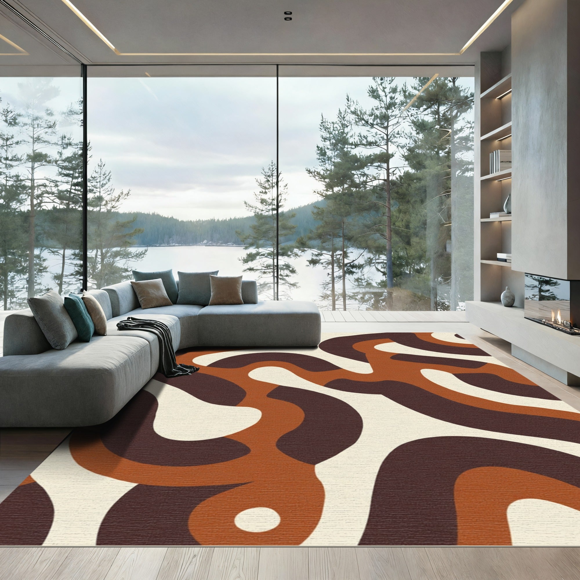 Earthy Tones Abstract Flow Rug