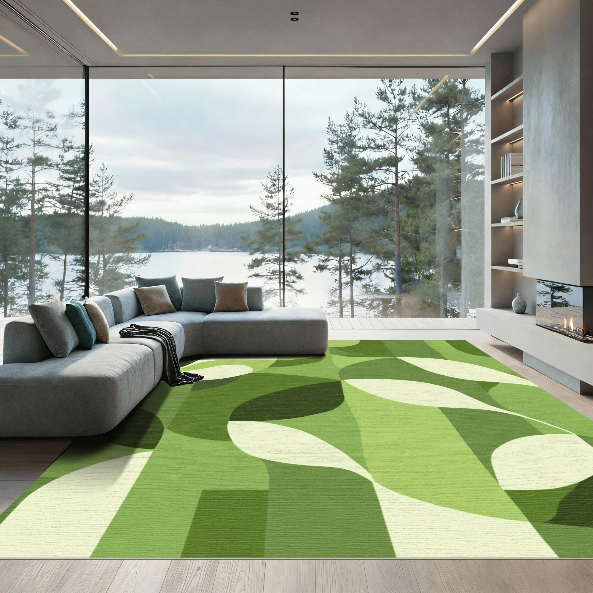 Abstract Green Leafy Flow Rug