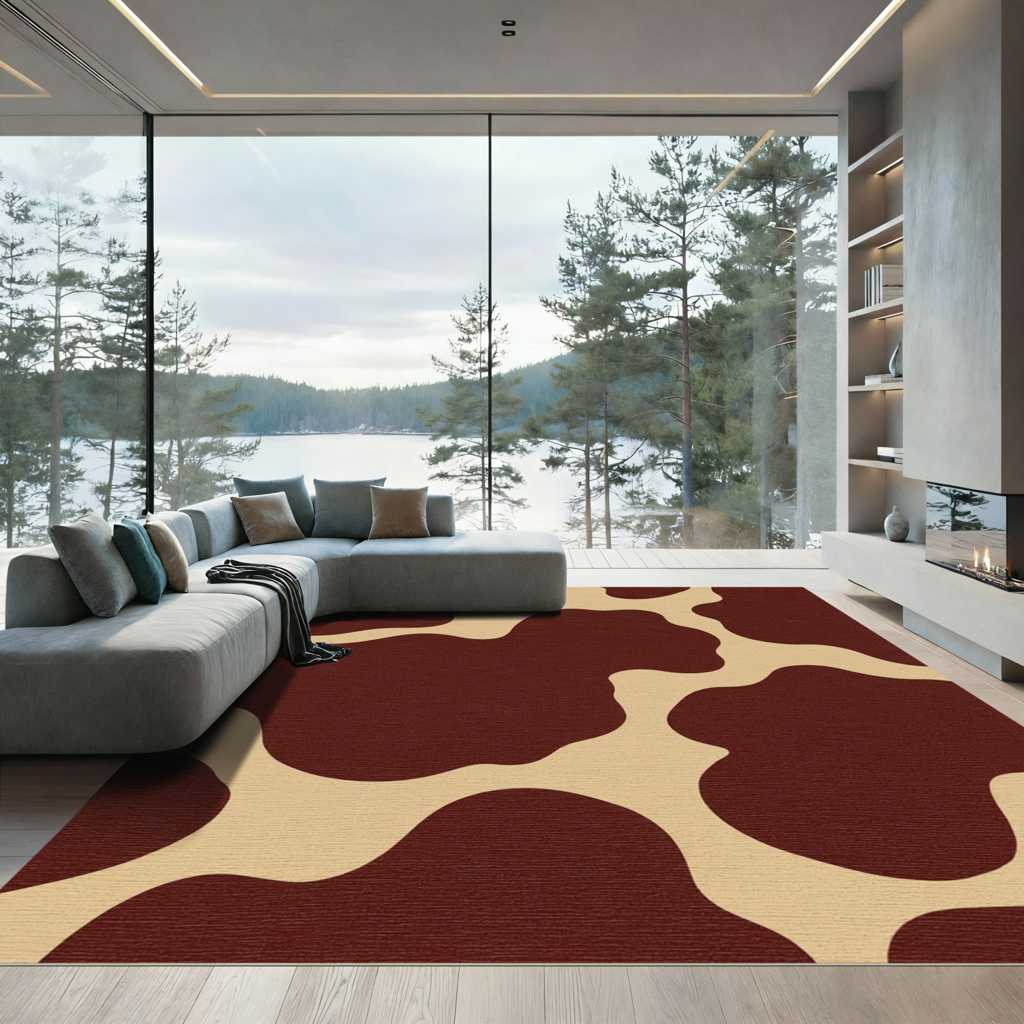 Brown Tan Organic Spots Rug