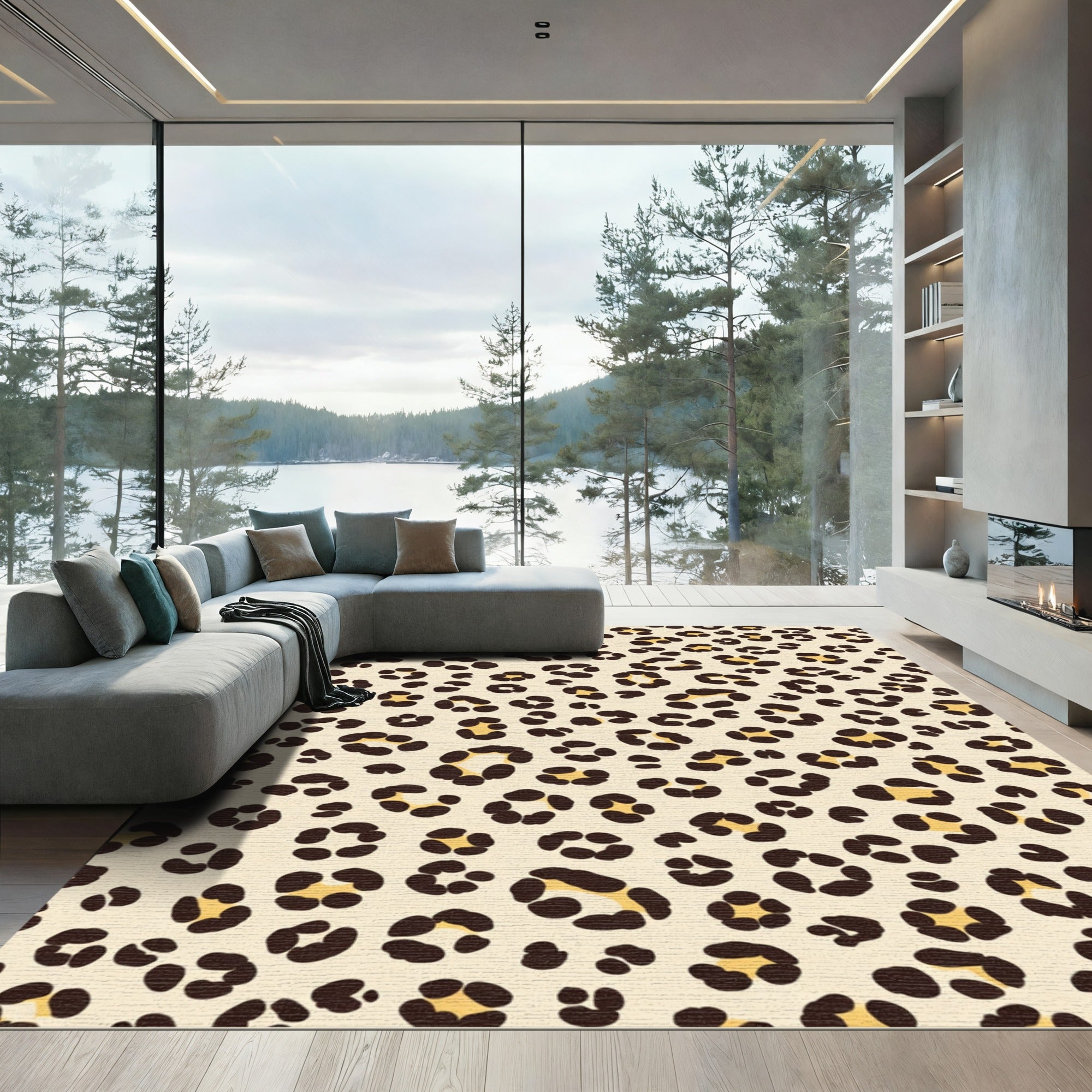 Beige And Brown Leopard Spot Cluster Rug