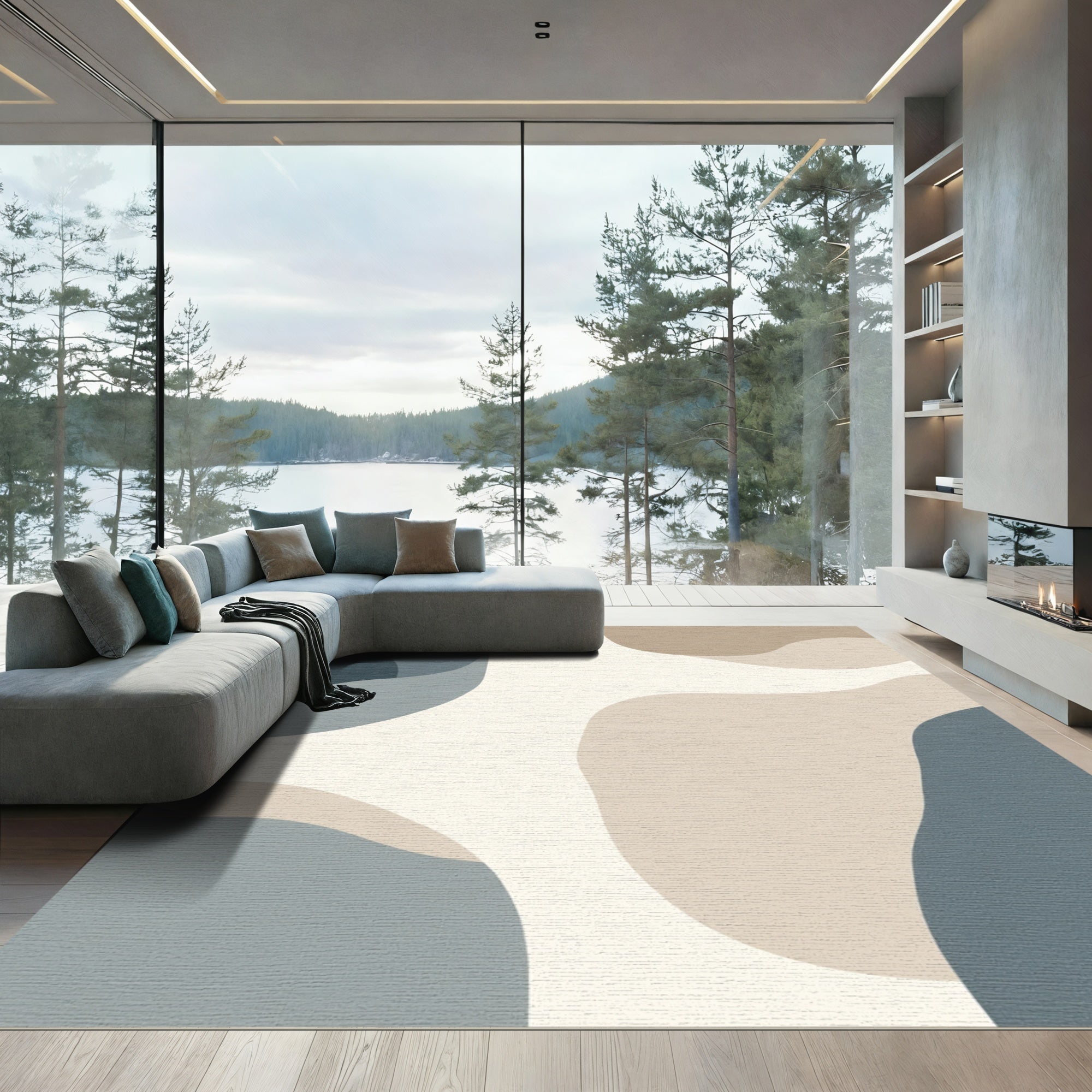 Modern Abstract Neutral Color Blocks Rug