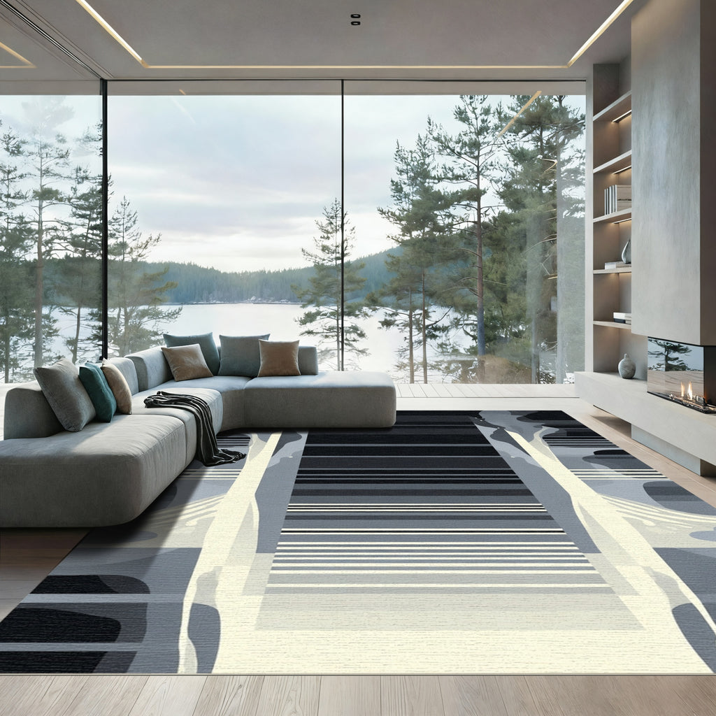 Monochromatic Abstract Waterfall Stripes Rug