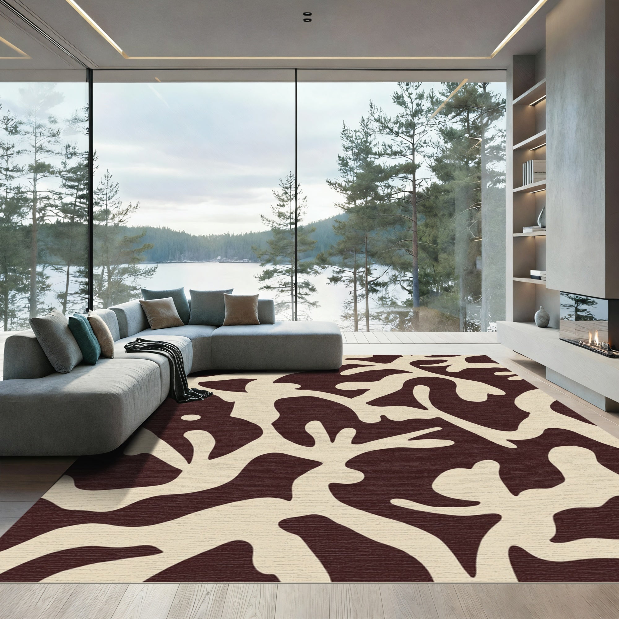 Organic Ivory Swirls Auburn Background Rug