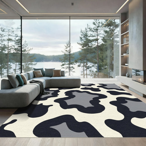 Abstract Black Gray Blotches Rug