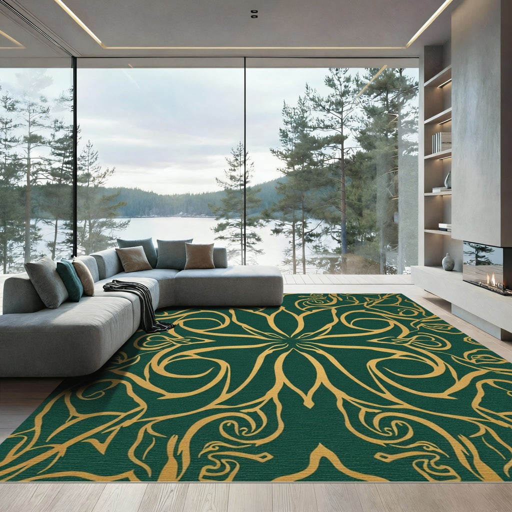Emerald Golden Flourish Medallion Rug