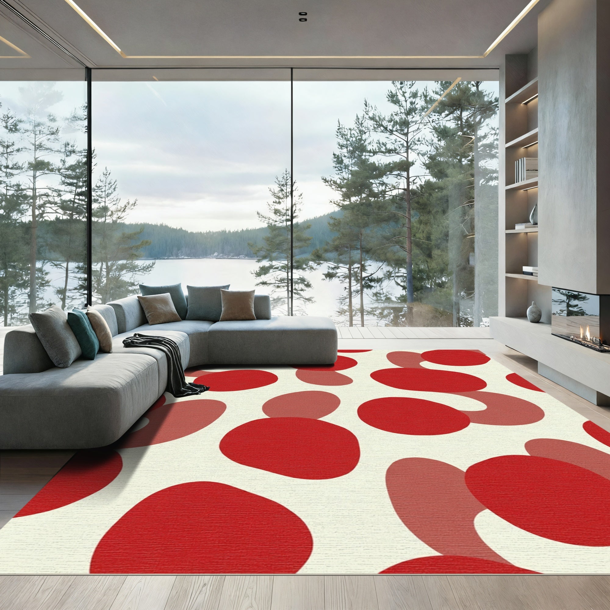 Red Oval Blob Collage Rug