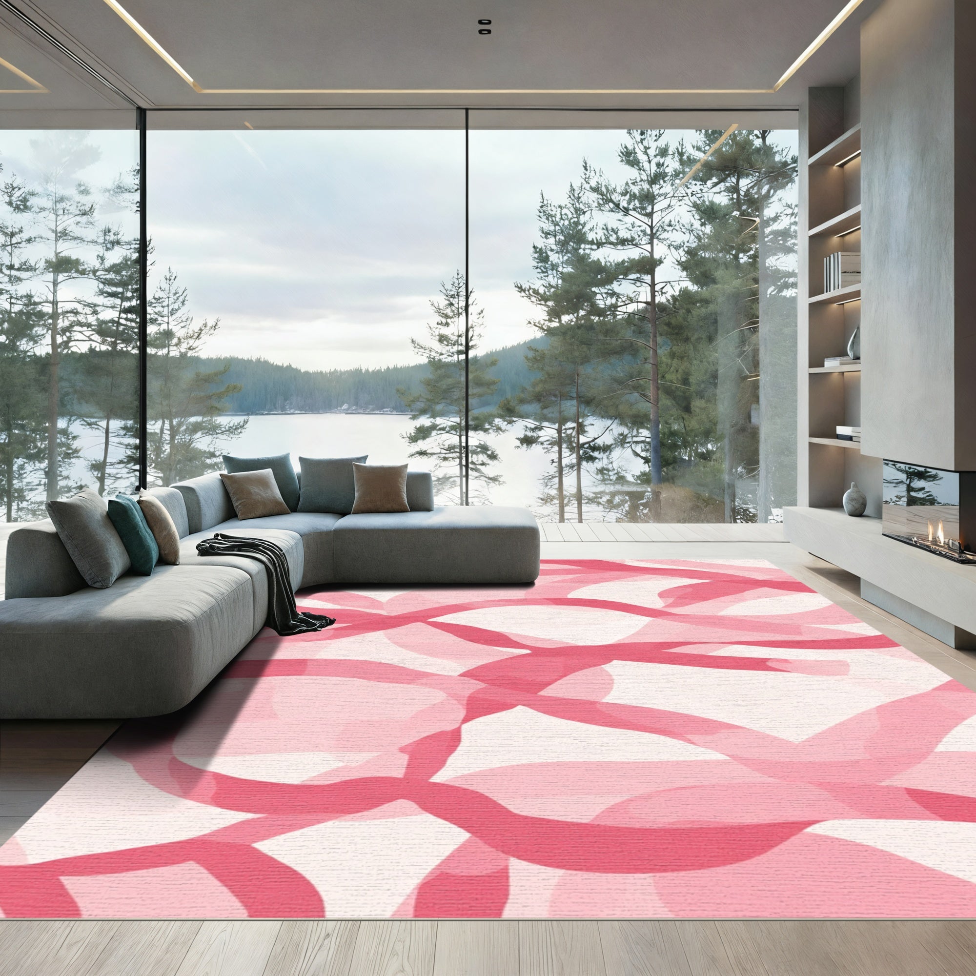 Pink Swirl Ribbon Abstract Rug