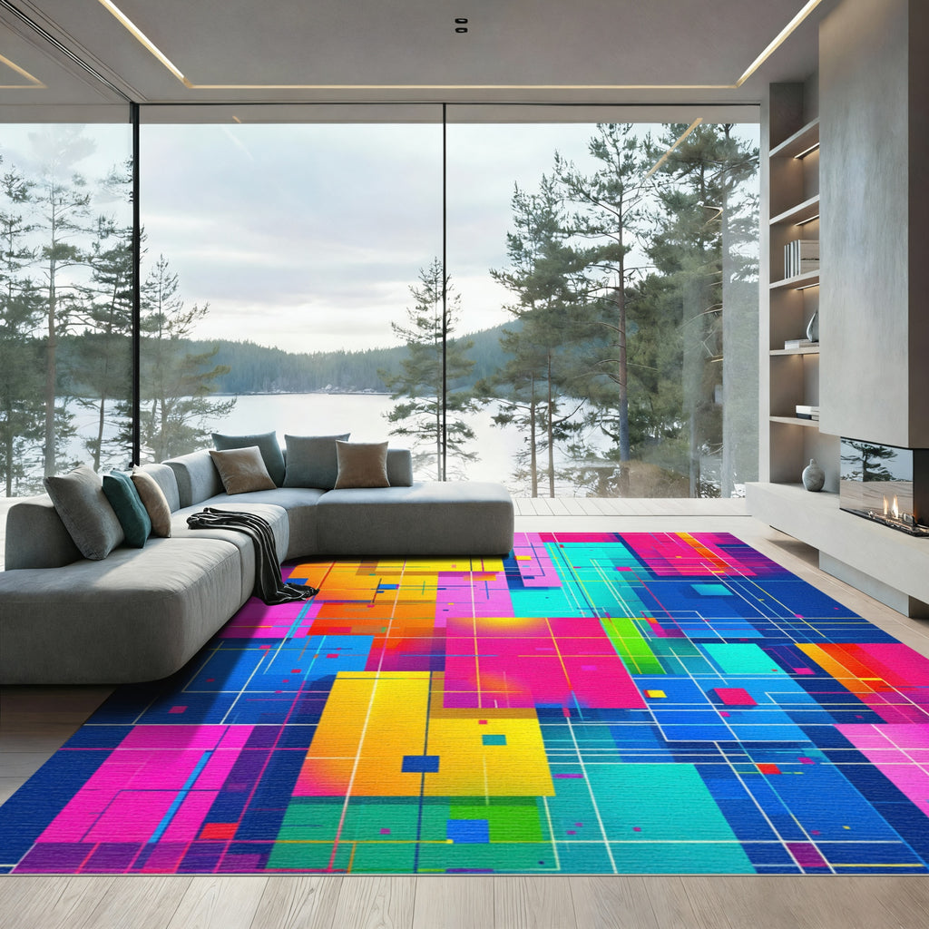 Vivid Geometric Interlocking Plane Rug
