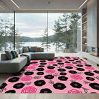 Pink Black Floral Garden Bloom Rug