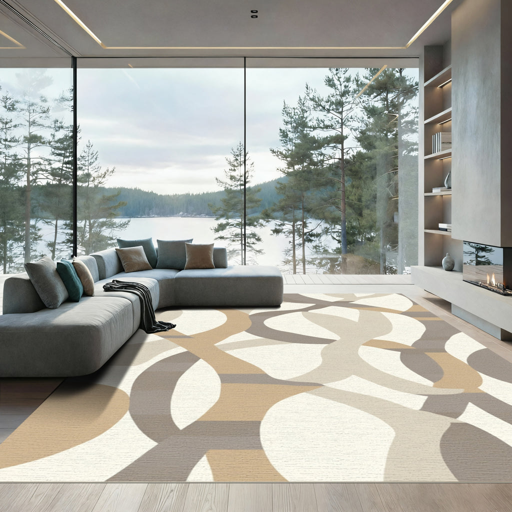 Earthy Neutral Interlocking Abstract Shapes Rug