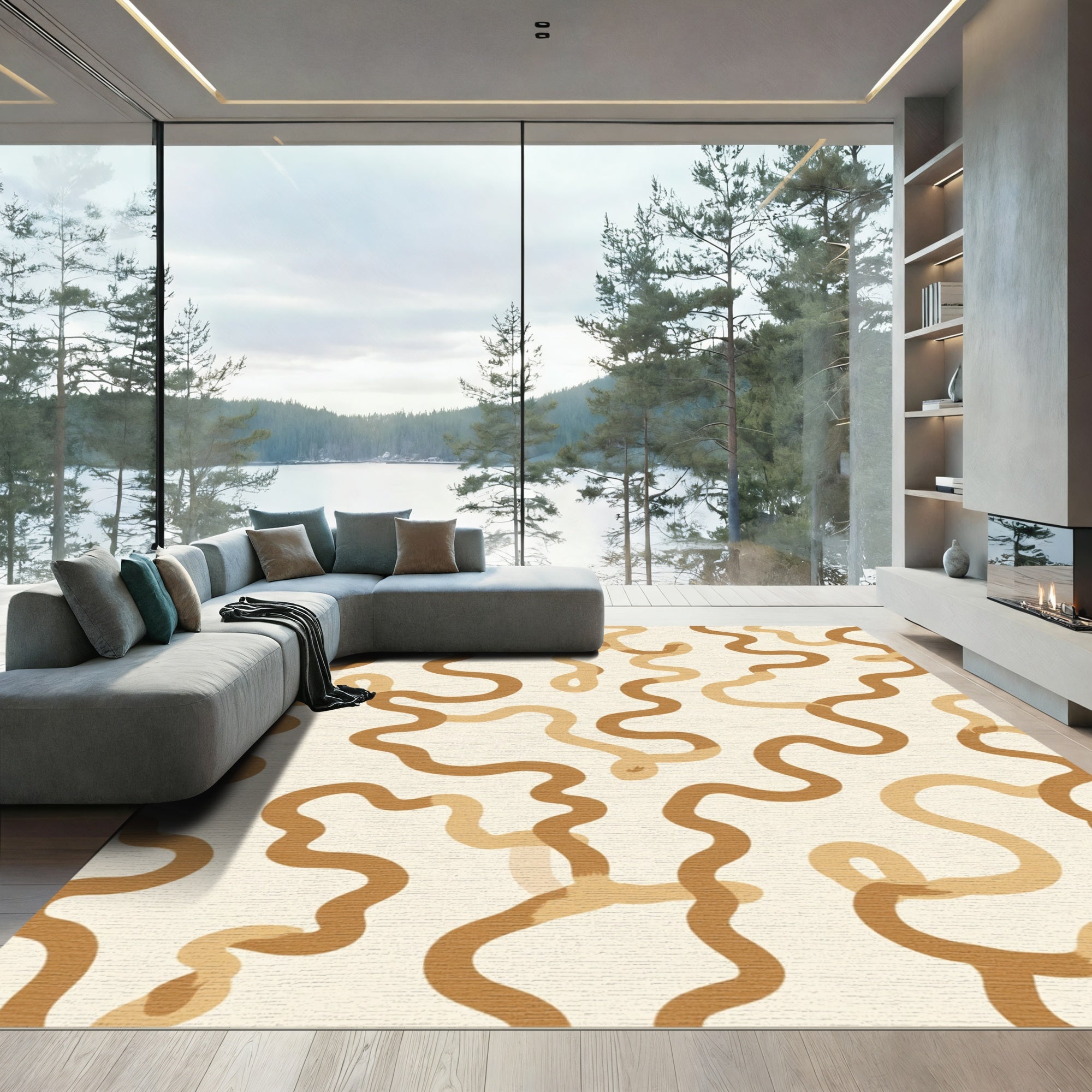 Earthy Tan Wavy Stripe Rug