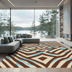 Brown Cream Blue Abstract Diamond Rug