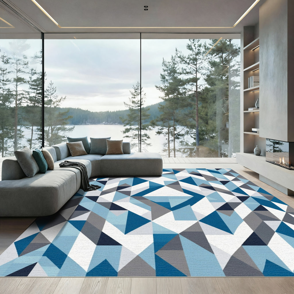 Modern Blue Gray Geometric Abstract Rug