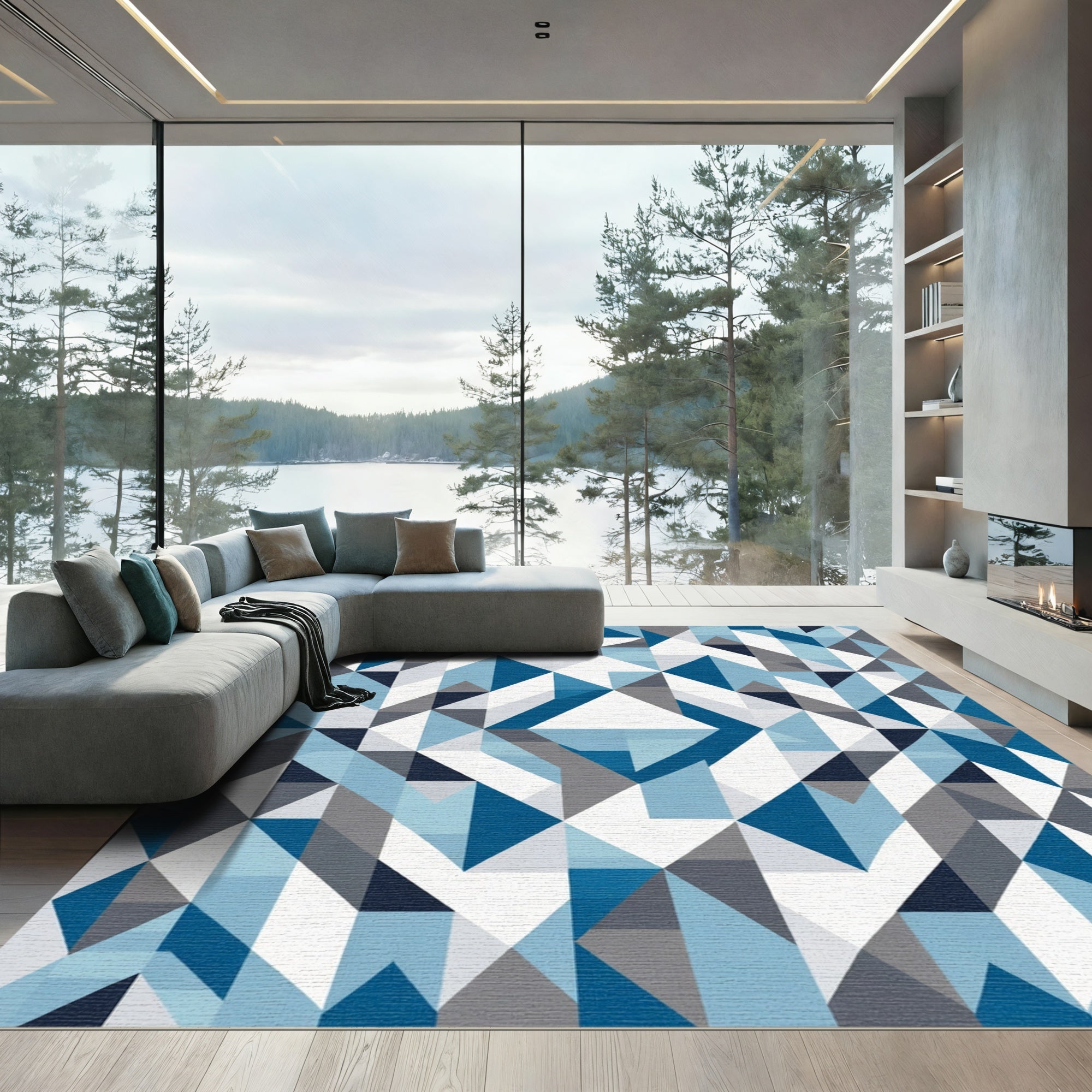 Modern Blue Gray Geometric Abstract Rug