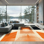 Orange Sunburst Abstract Geometric Rug