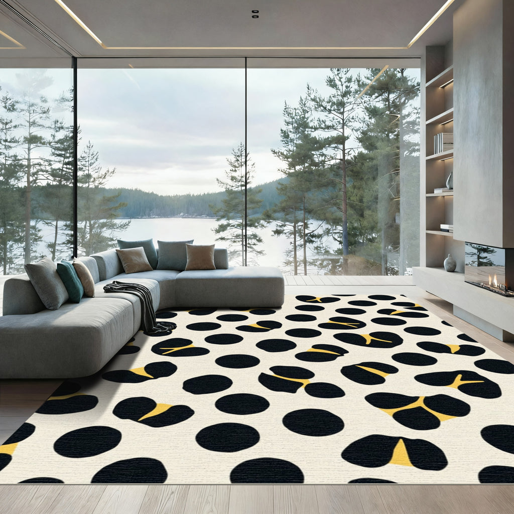 Black Yellow Spotty Abstract Rug
