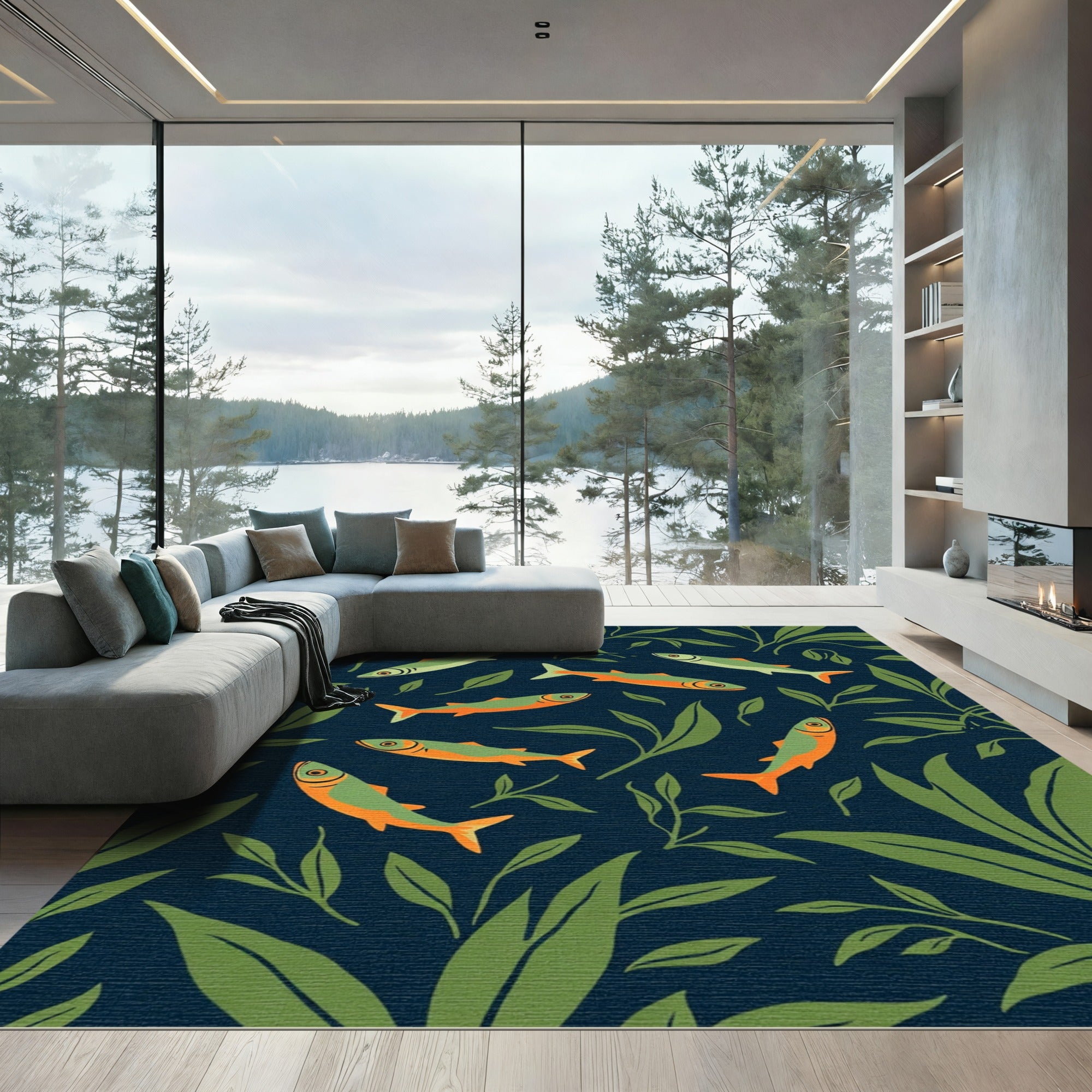 Ocean Blue Fish And Foliage Rug