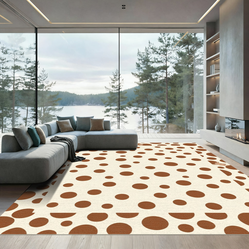 Cream Brown Polka Dot Overlap Rug