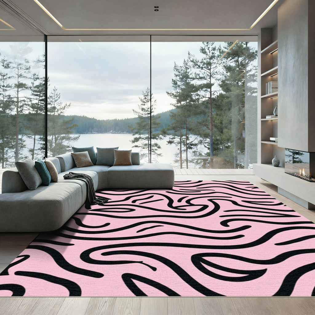 Pink Black Abstract Swirl Rug