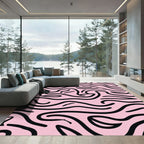 Pink Black Abstract Swirl Rug