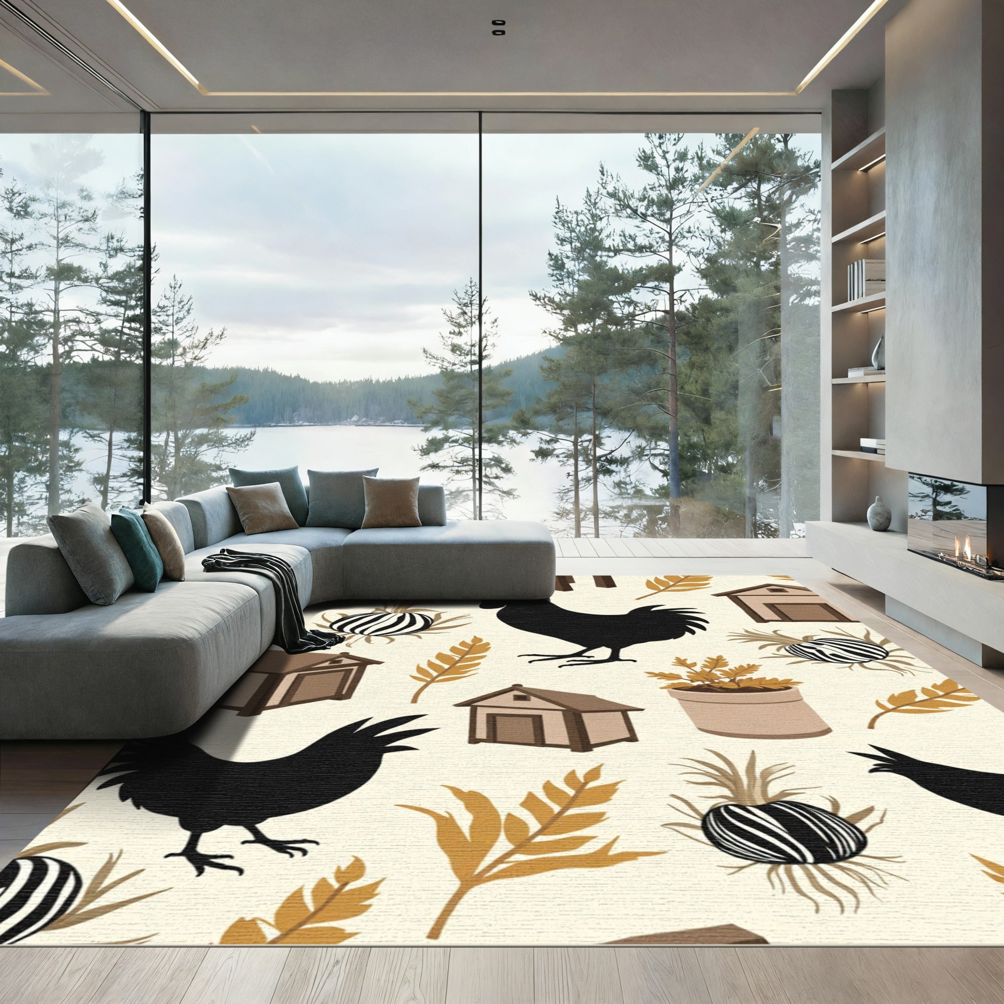 Farmhouse Rooster Chicken Barn Graphic Rug
