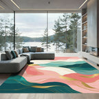 Blush Teal Golden Flowing Waves Rug