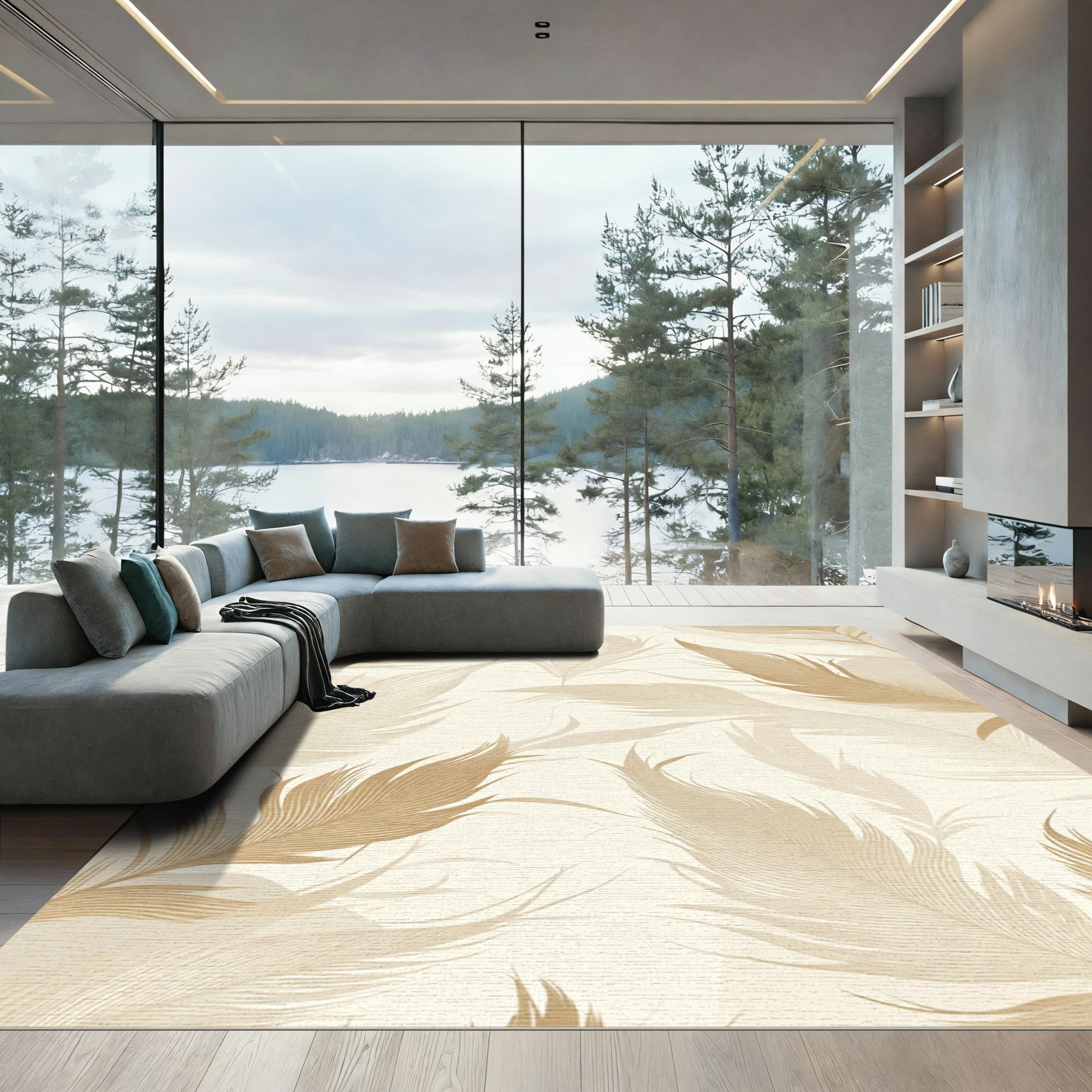Neutral Beige Feather Meadow Rug