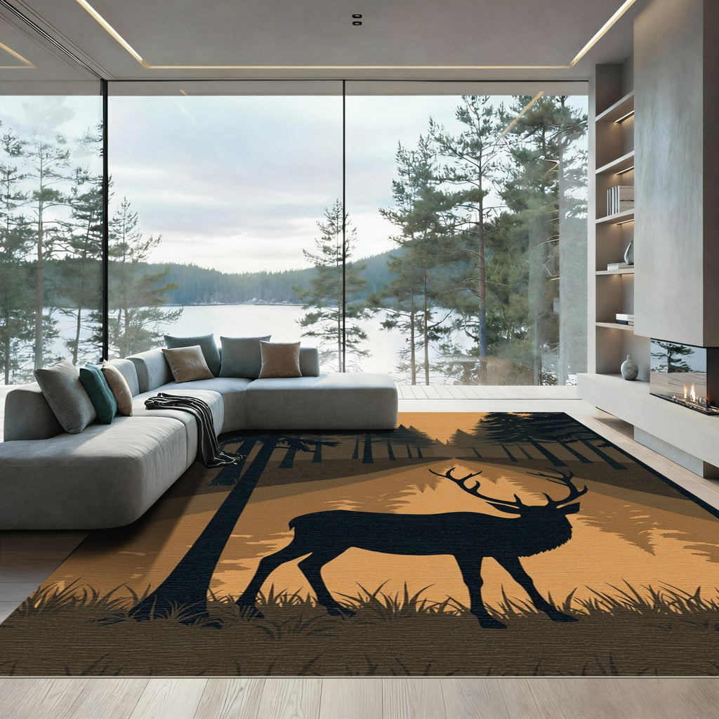 Misty Forest Deer Silhouette Rug