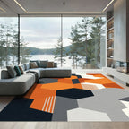 Bold Orange Hexagon Geometric Inlay Rug