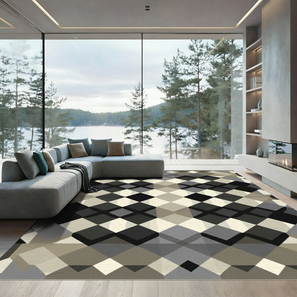 Monochrome Diamond Chain Geometric Rug