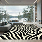 Curved Black Cream Animal Print Rug