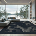Dark Textured Abstract Dot and Line Rug