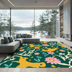 Golden Fox And Pink Flower Field Rug