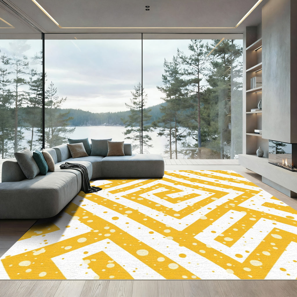 Yellow Geometric Maze Dot Rug