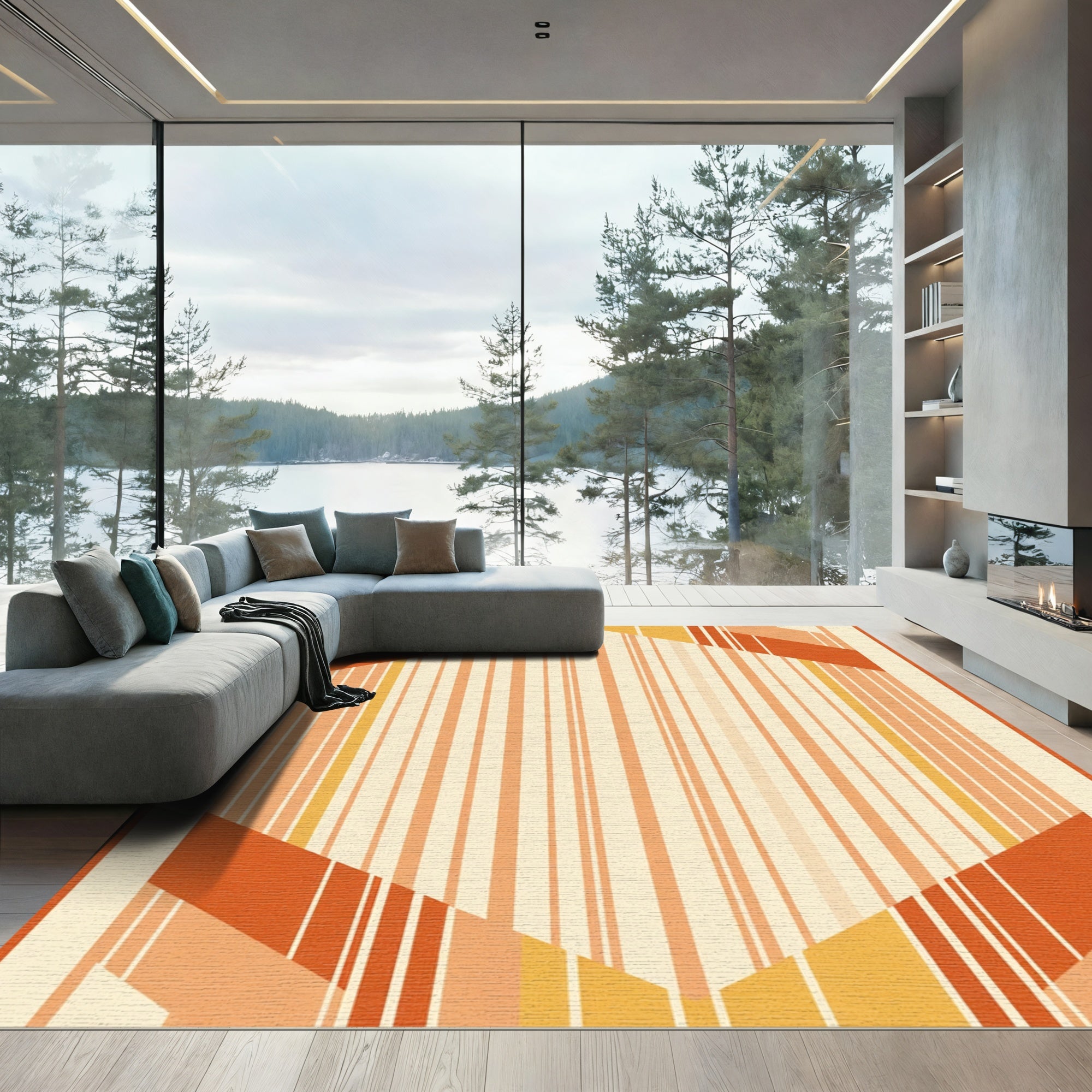 Warm Terracotta Geometric Striped Accent Rug
