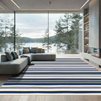 Cream Navy Linear Bands Rug