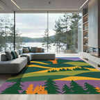 Vivid Mountain Forest Landscape Rug