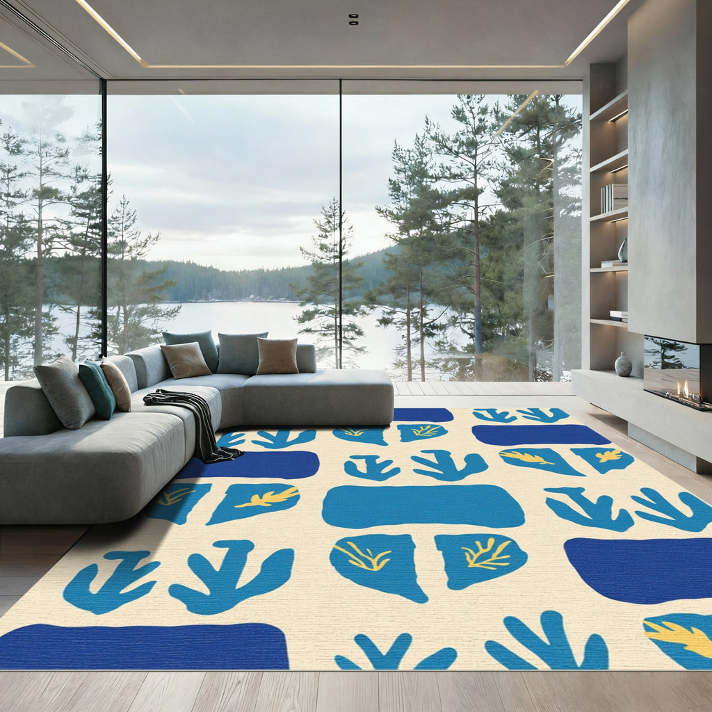 Blue Yellow Bold Organic Shapes Rug