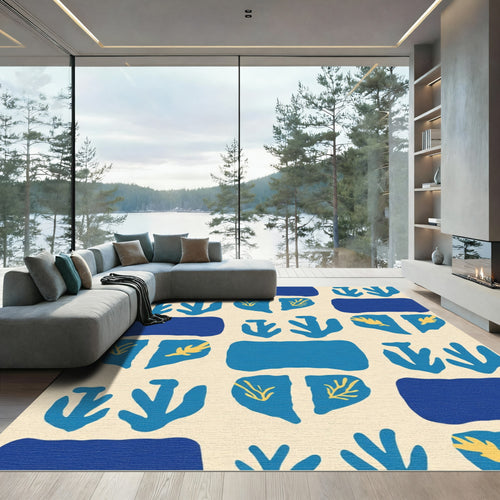 Blue Yellow Bold Organic Shapes Rug