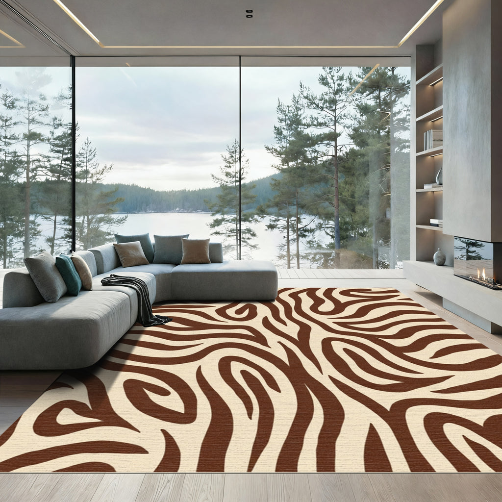 Cream Brown Animal Print Swirls Rug