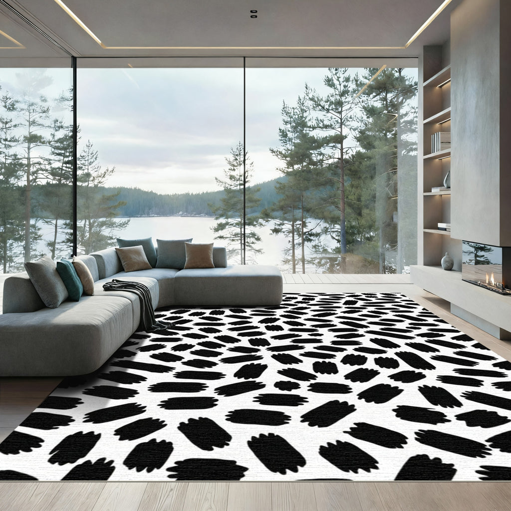 Bold Black Brushstroke Scatter Rug