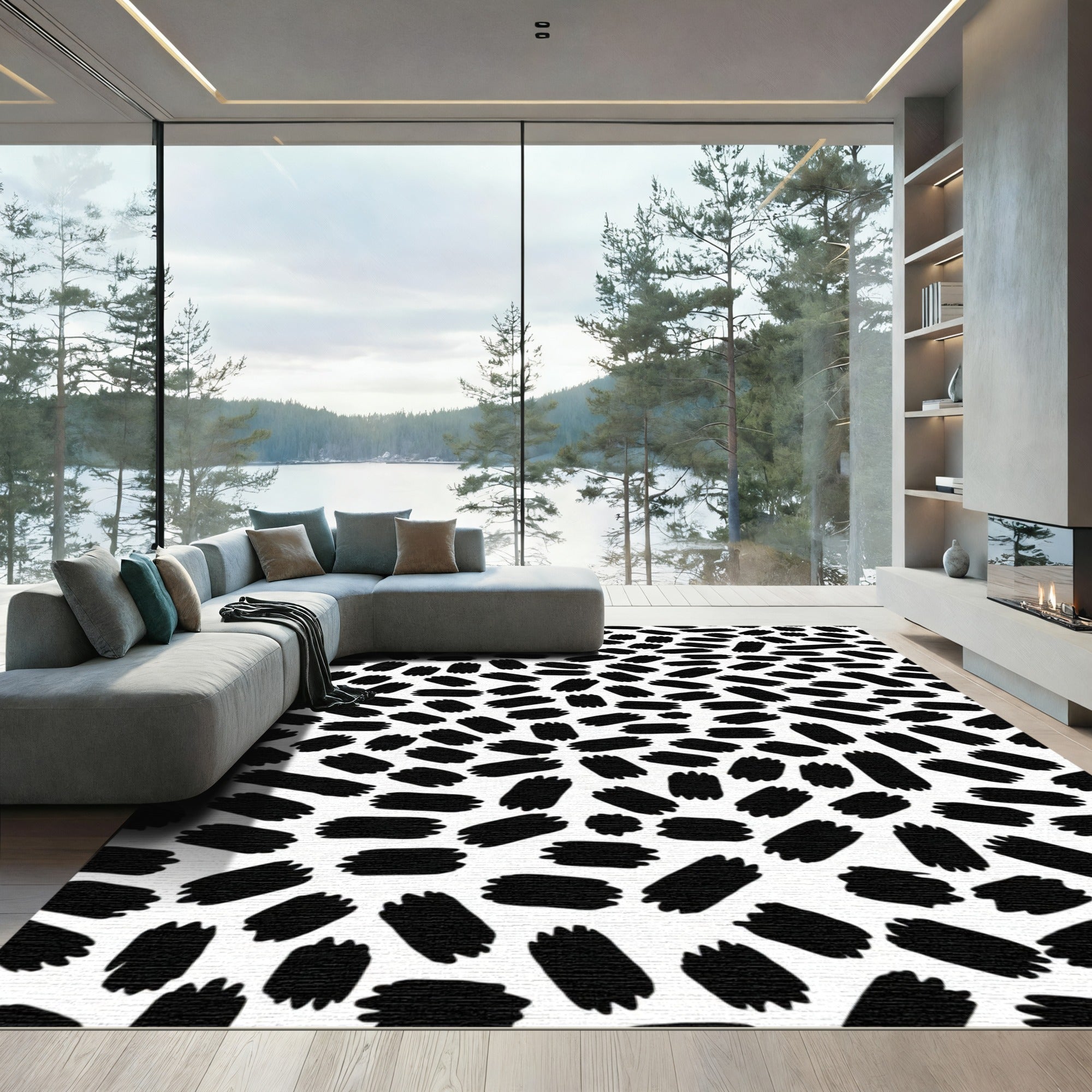 Bold Black Brushstroke Scatter Rug