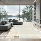 Neutral Plaid Stripe Block Overlay Rug