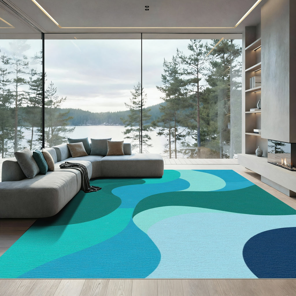 Aqua Teal Wave Abstract Rug