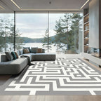 Modern Gray White Maze Pathway Rug