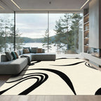Cream and Black Swirl Abstract Rug