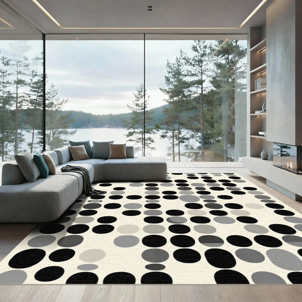 Modern Black Gray Dot Collage Rug